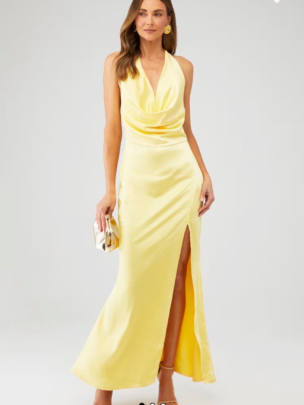 One-Shoulder Yellow Cowl-Neck Evening Gown